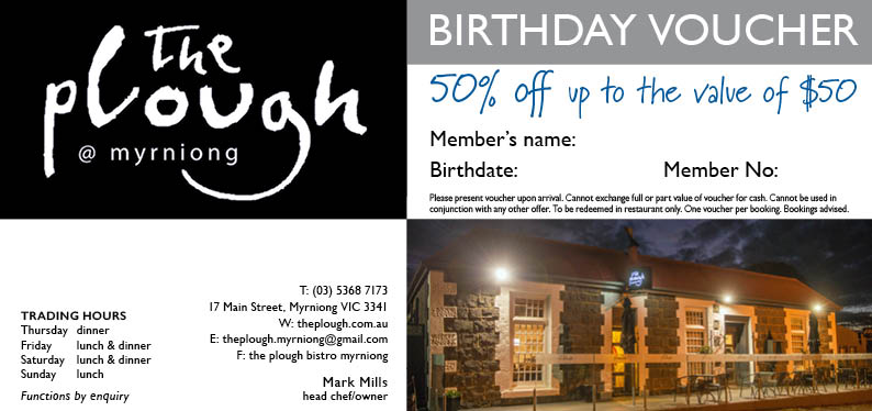 Plough members birthday voucher