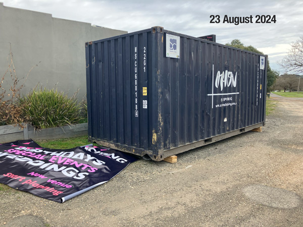 23 August 2024: banners arrive for the container